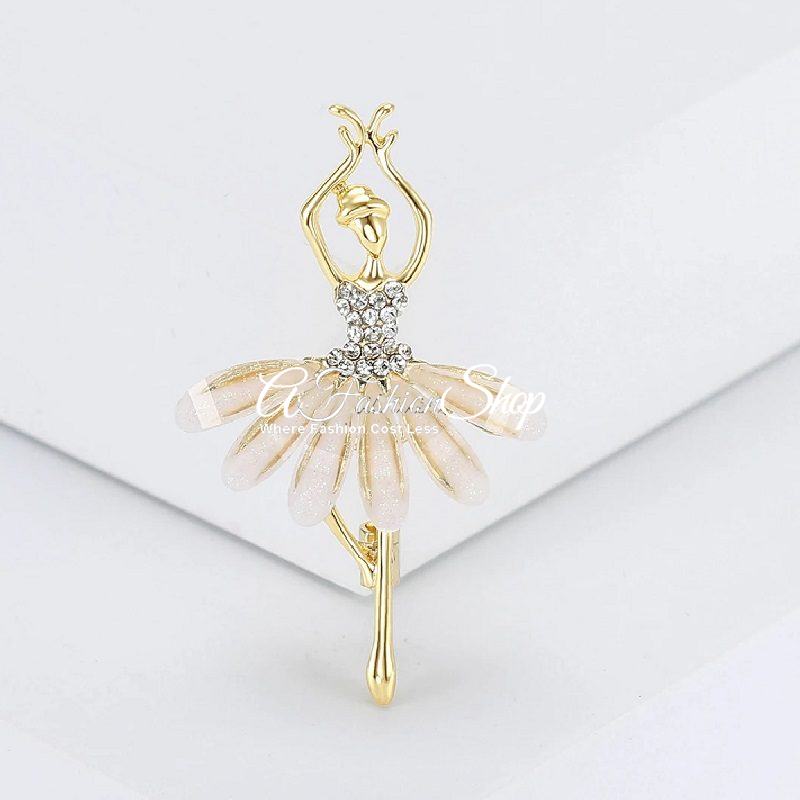 Ballerina Brooch Crystal Tulle Gold Silver