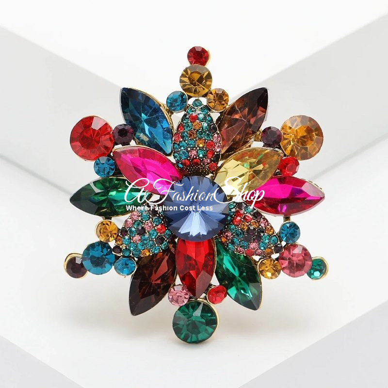 Starry Night Brooch Colorful Crystal