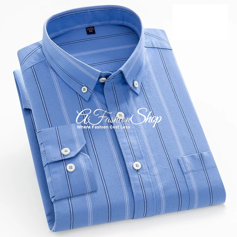 Men’s Oxford Dress Shirt Vertical Dual Striped