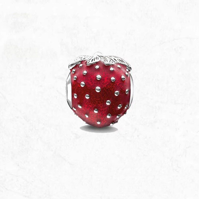 Red Strawberry Bead Sterling Charm