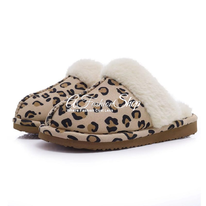 Leopard Print Indoor Slipper Plush Faux Fur