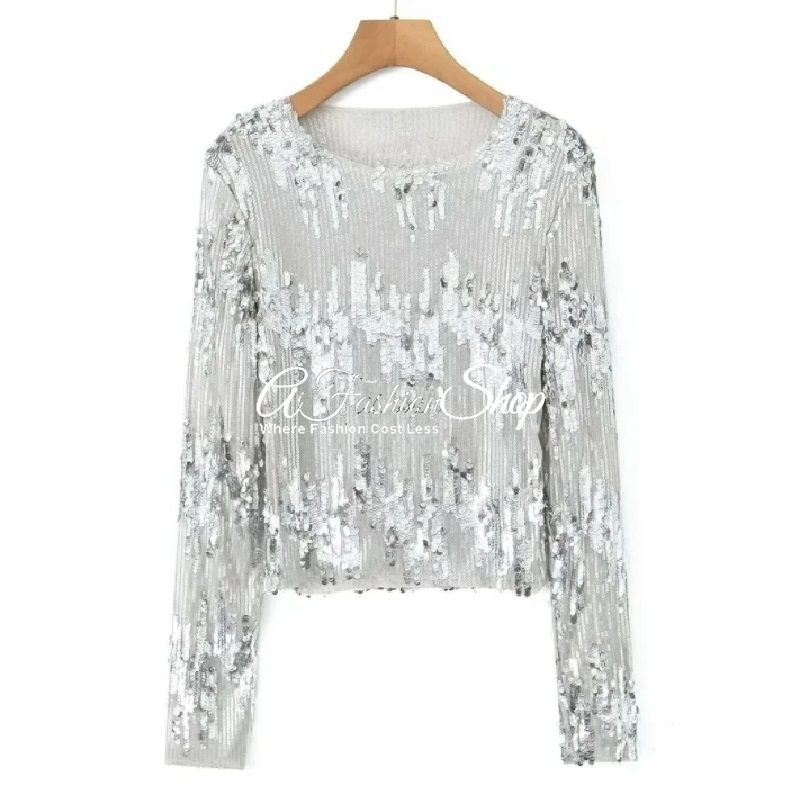 Goddess Sequin Silver Gray Top