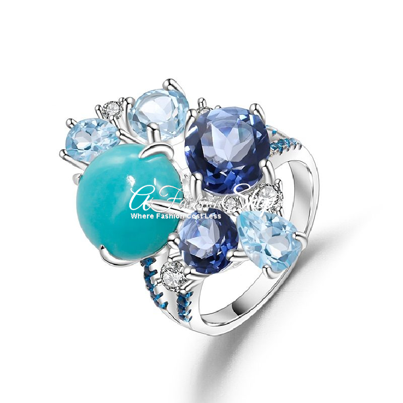 Amazonite Mystic Quartz Birthstone Band Ring