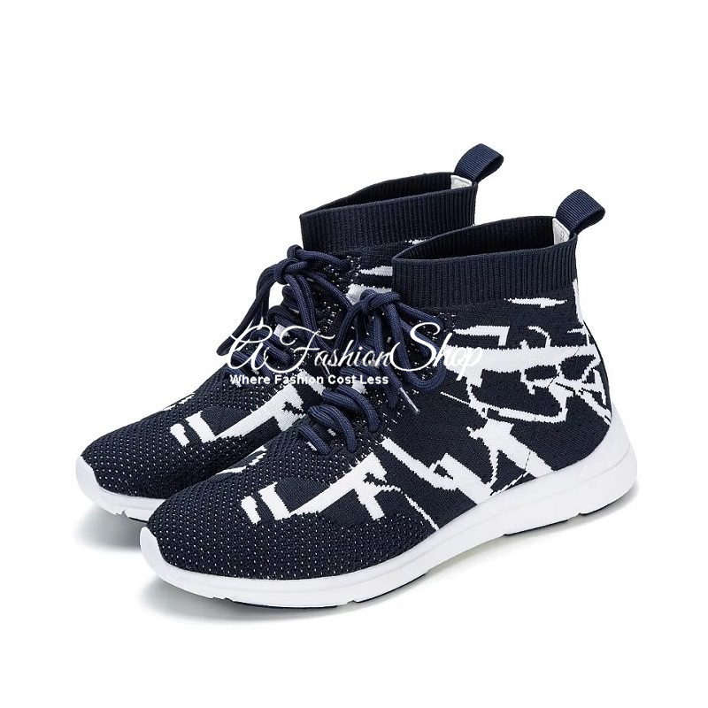 Mesh Contrast-Trim Sneaker Bootie -Navy Blue