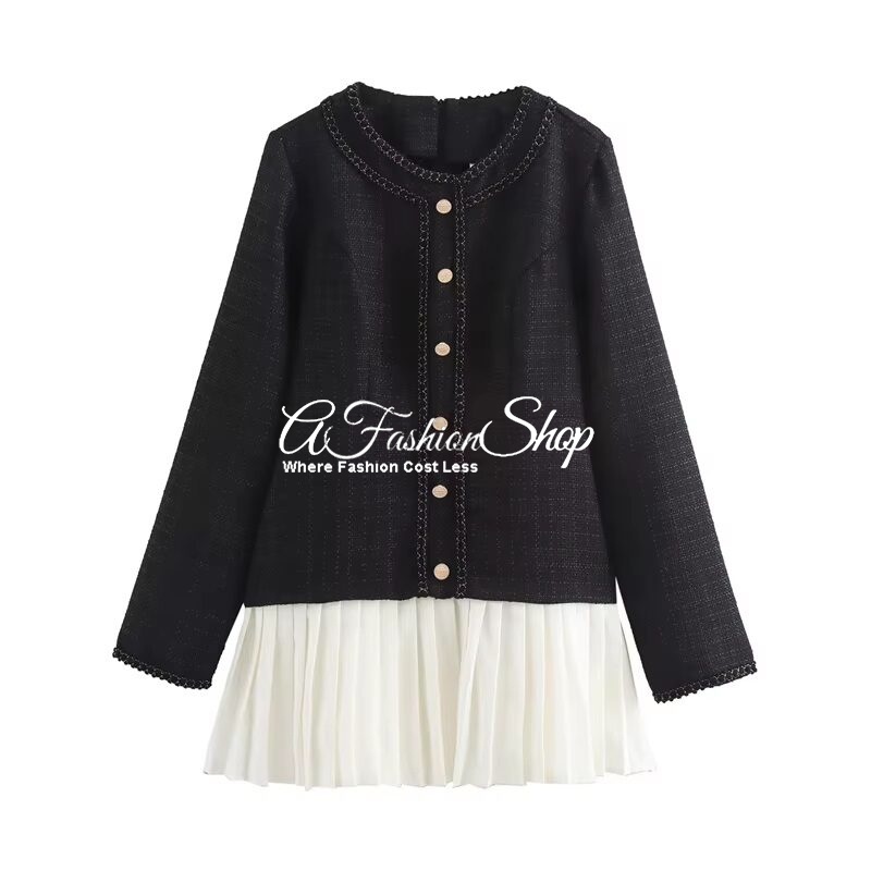 Tweed Style Mini Dress Black and White