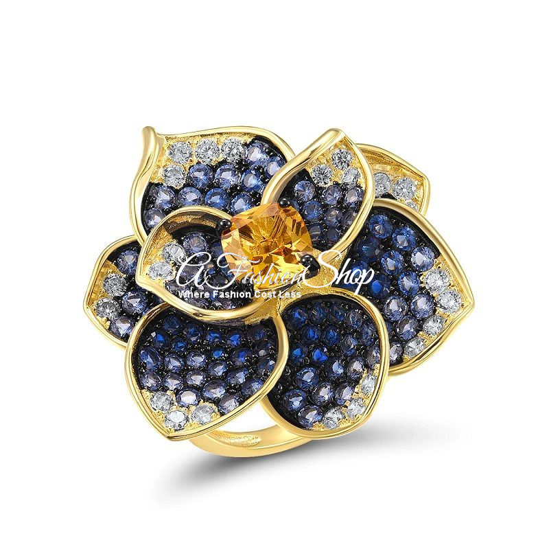 Luxe Blue Spinel Azalea Gold Ring