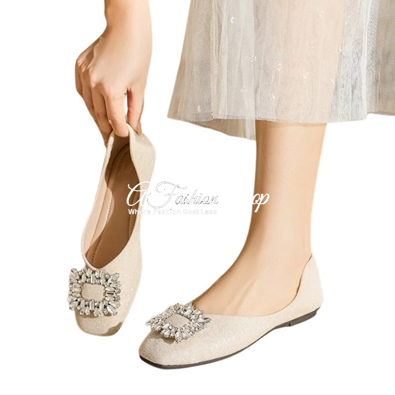 Women Mary Jane Flat Ivory Crystal