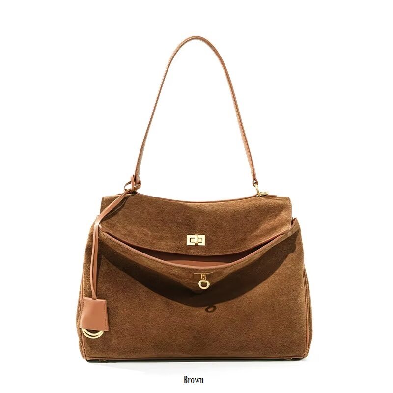 Maison Lune Luxury Tote Suede Leather Brown Caramel