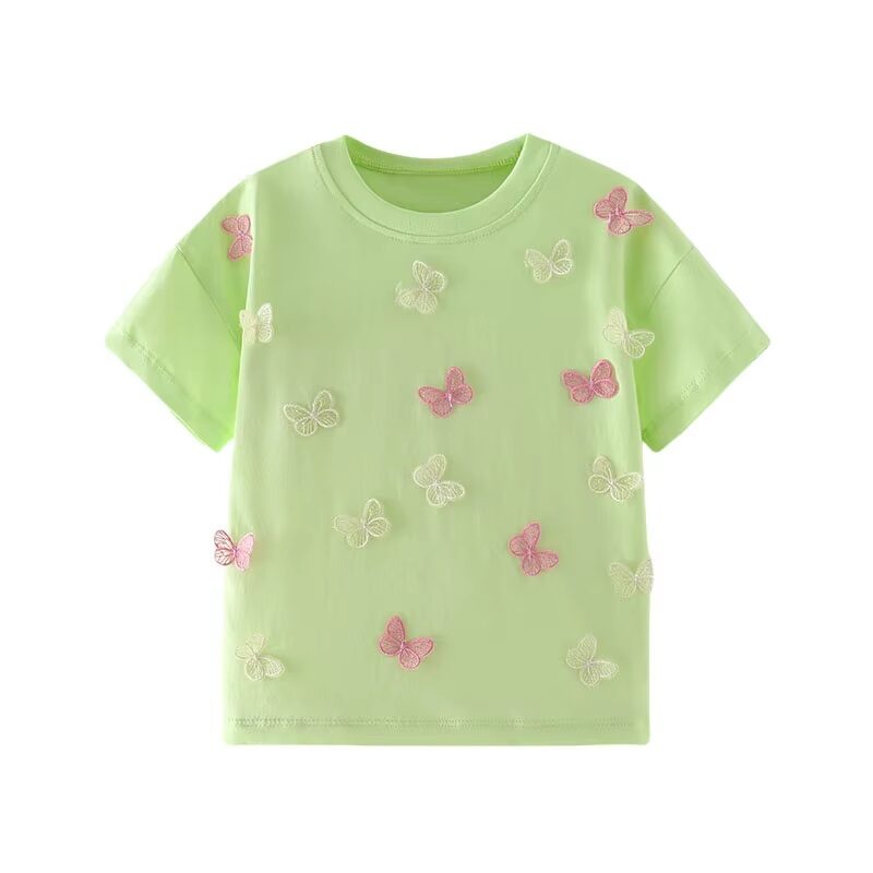 Girls’ Purple Short Sleeve Tee – Pastel Lace Butterflies