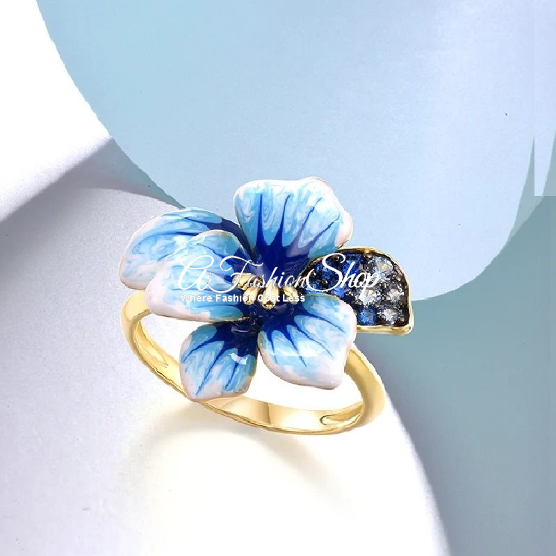 Blue Hibiscus Blue Spinel Gold Ring