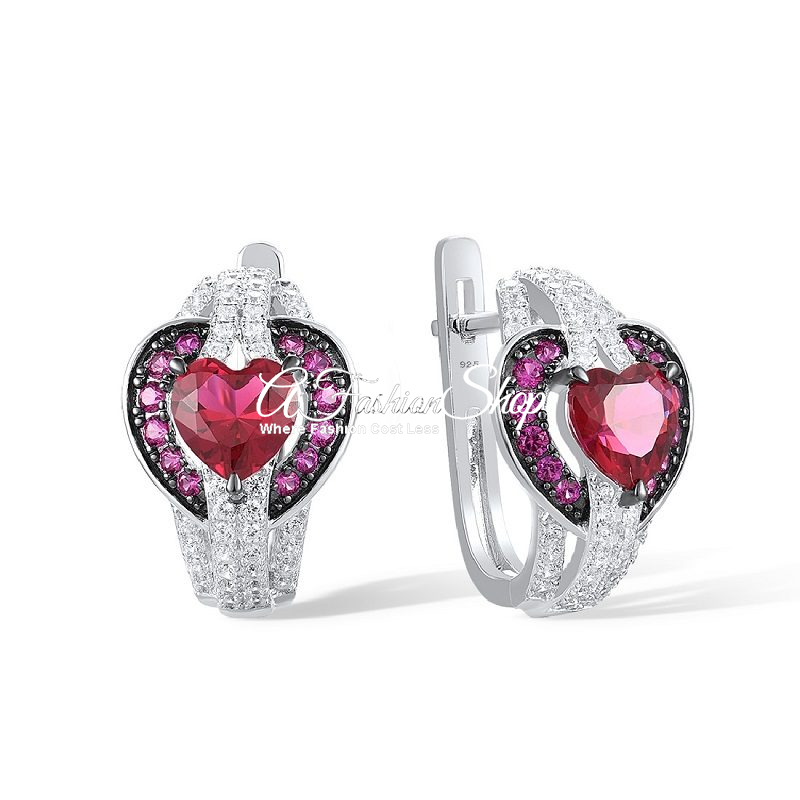 Heart Kisses Ruby CZ Silver Earring