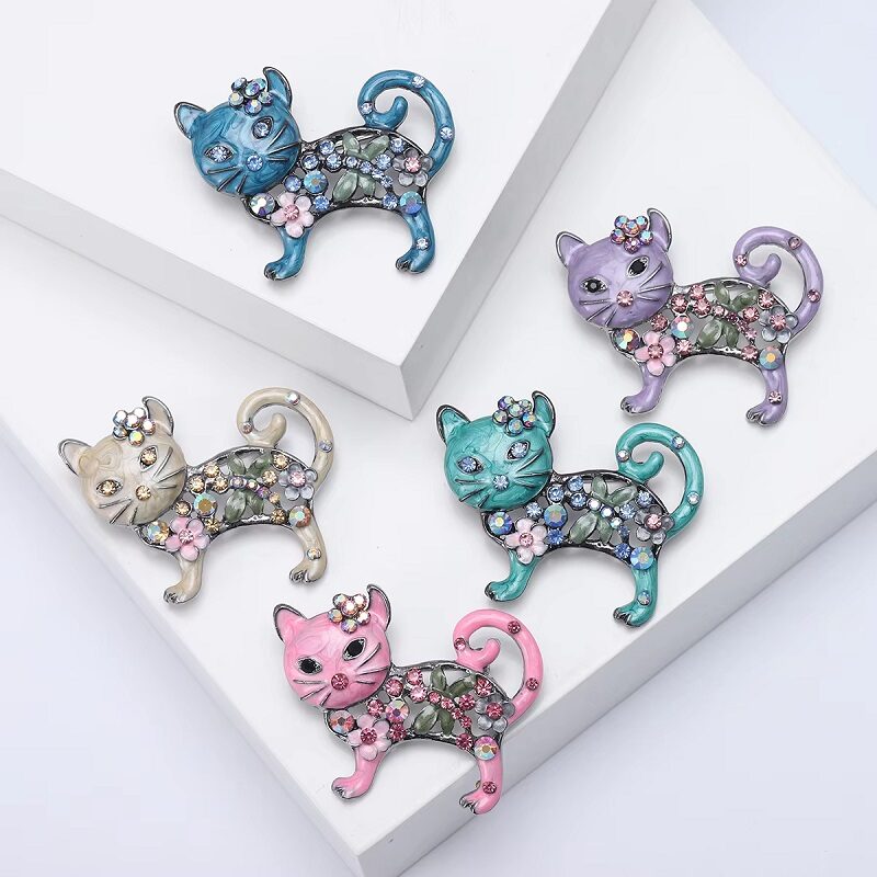Crystal Whiskers Cat Brooch Collection