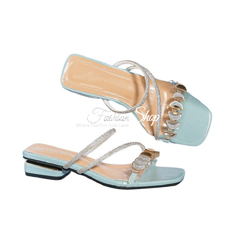 Leana Crystal Blue Strappy Slide Sandal