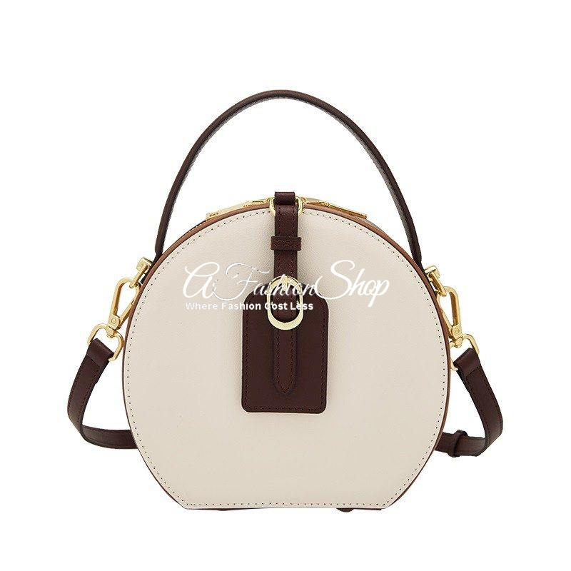 Off-White & Brown Circular Bucket Bag
