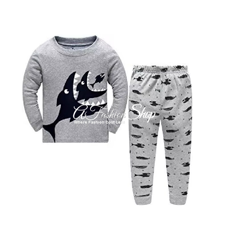 Shark Boy Fitted Cotton Two-Piece Pajamas