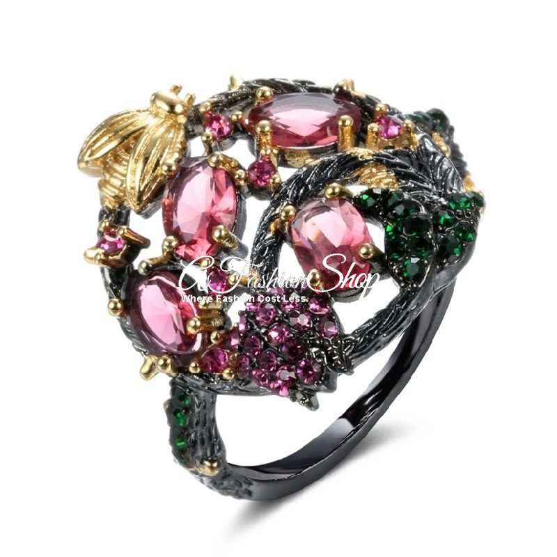 Vintage Cocktail Ring Pink Crystal Halloween
