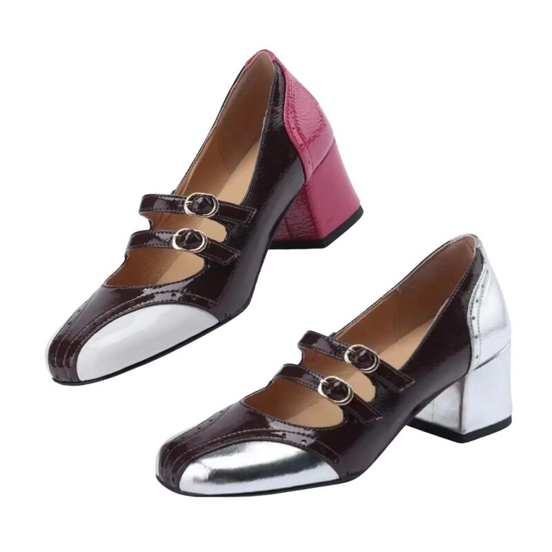 Mary-Jane Inspired Leather Chunky Heel Sandals