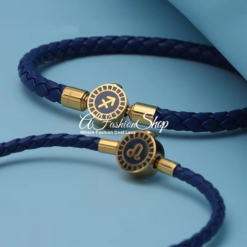 Leather Bracelet by Zodiac Color Navy Blue