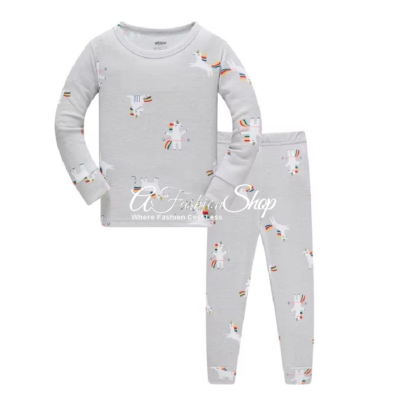Girl’s Pajamas Rainbow Unicorn Gray