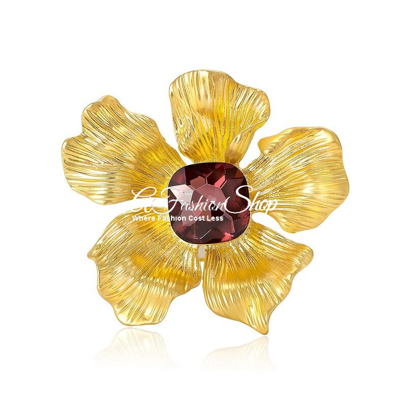 Elegant Gold Enamel Five Petals Brooch