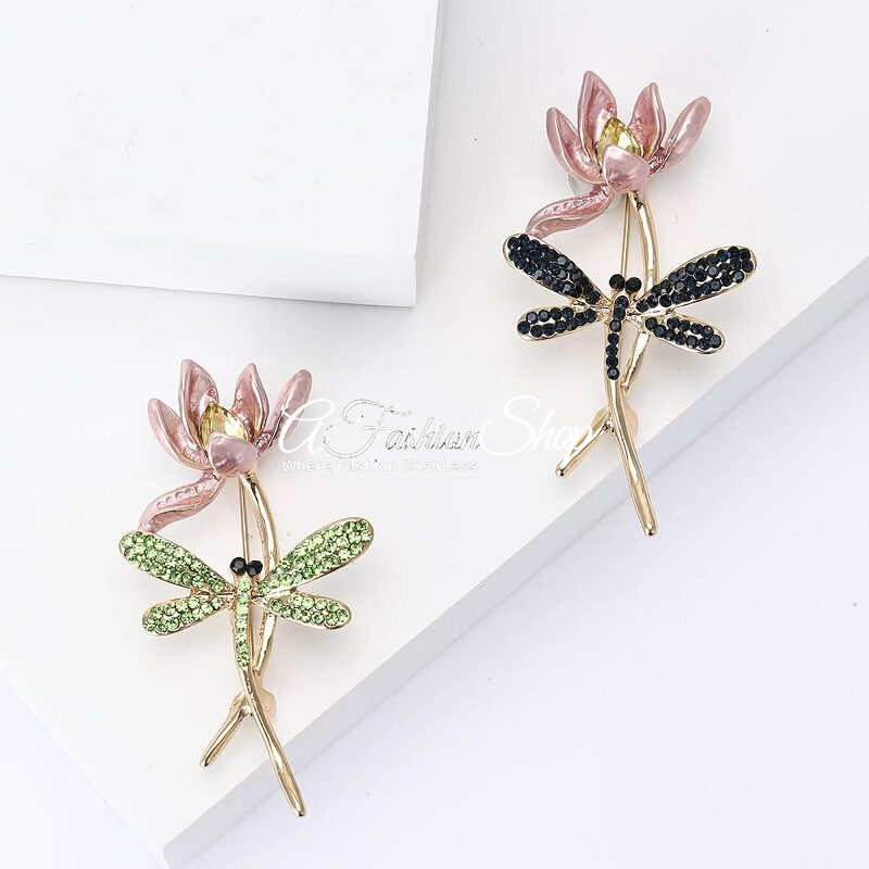 Nature-Inspired Lotus Dragonfly Brooch
