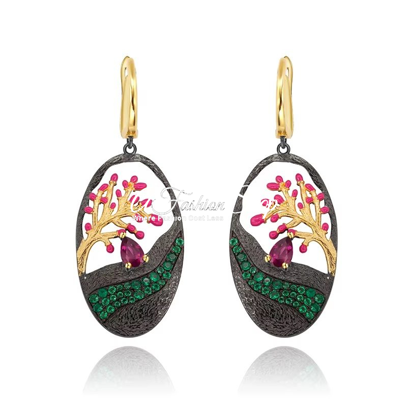 Floral Glam Rhodolite Garnet Earring