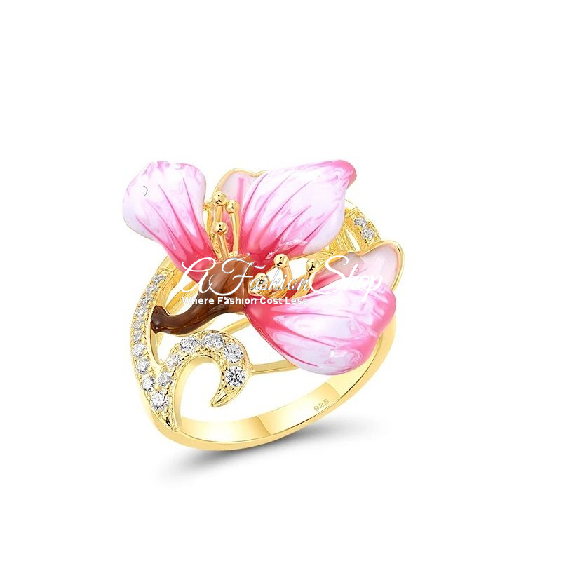 Crystal Cherry Blossom Pink Gold Band