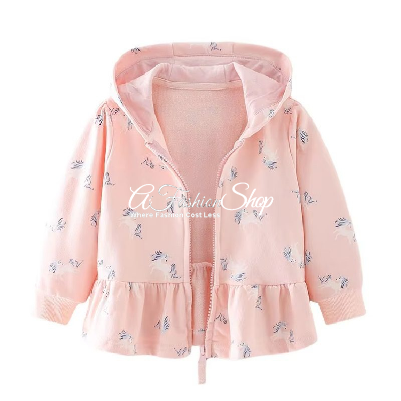 Girl Unicorn Print Peplum With Hoodie Pink
