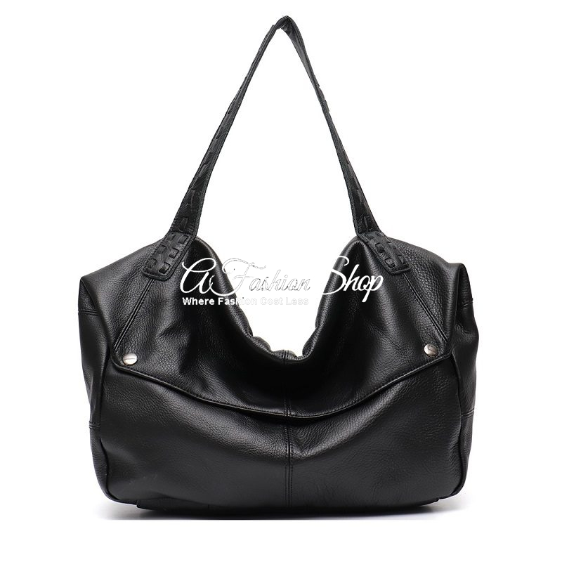 Bali Double Entry Leather Black Hobo Large Size