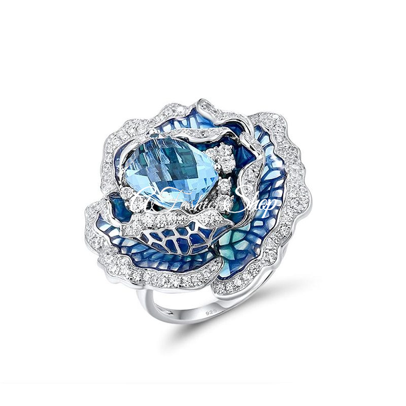 Misty Blue Floral 925 Fashion Ring