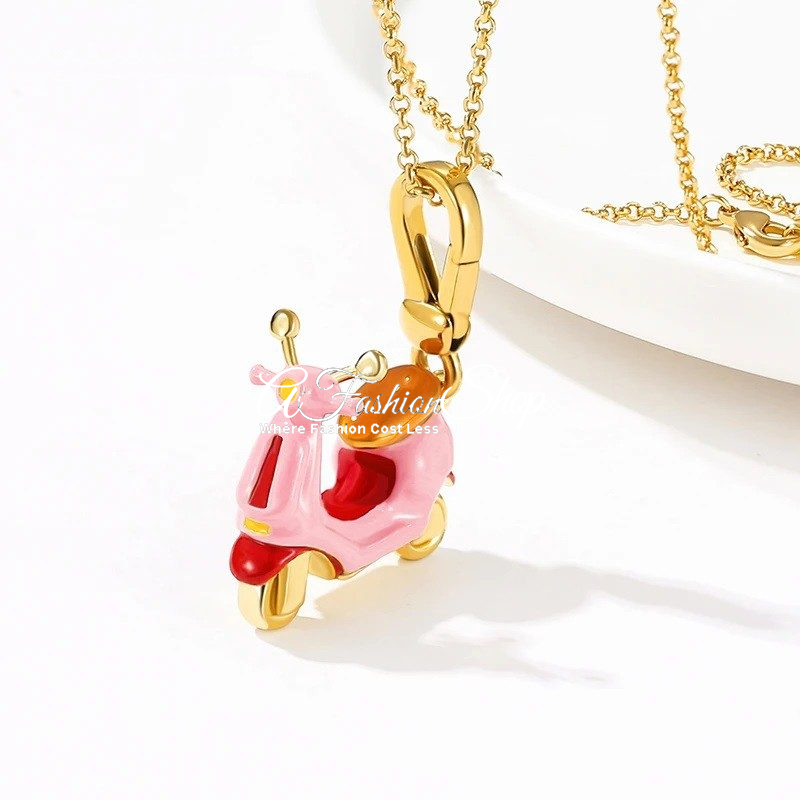 Pink French Scooter Pendant With Necklace