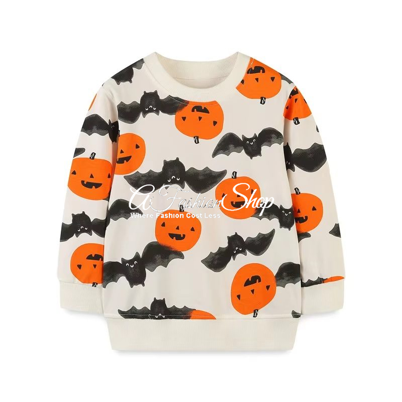 Kids Pull Over Sweater Pumpkins Bat Halloween