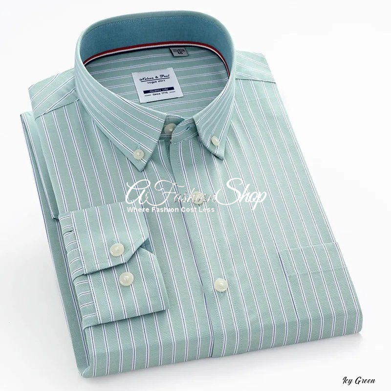Men’s Classic Button Up Shirt Vertical White Striped