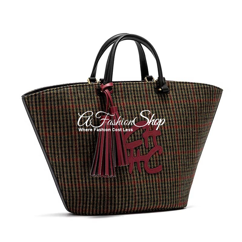 Amara Plaid Style Tote Bag -Dark Olive