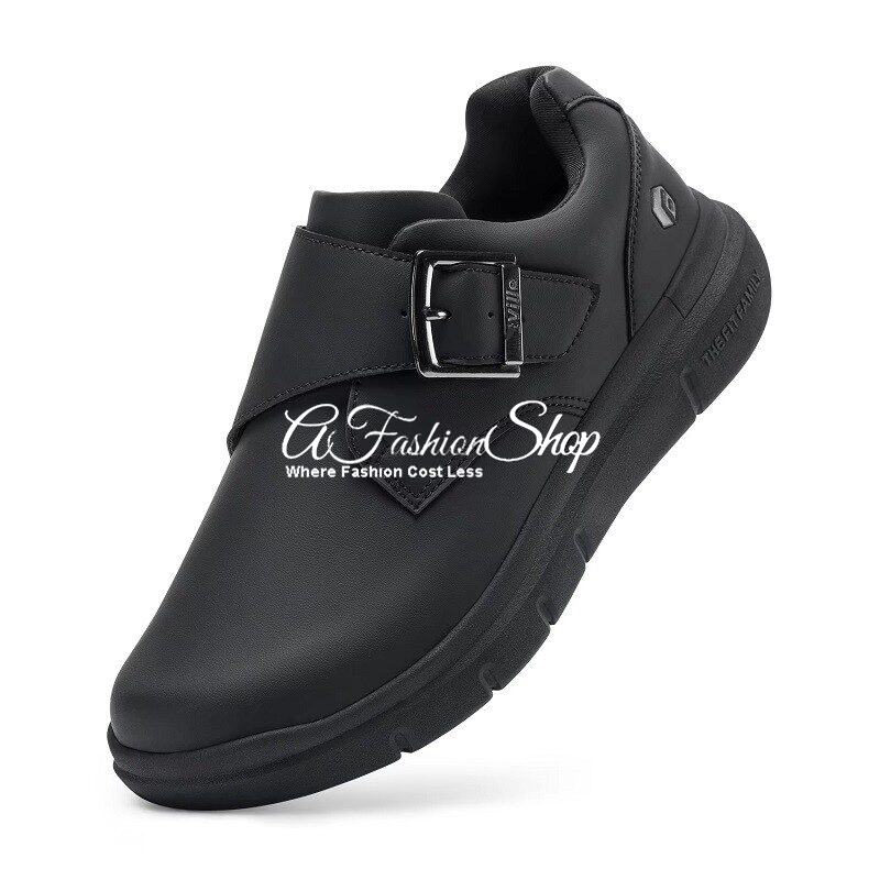 Black Leather Diabetic Sneaker Buckled Hardware