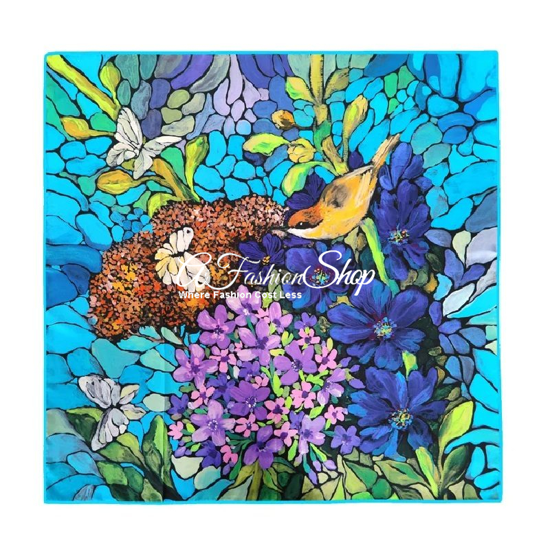 French Twill Headscarf Floral Printed Aster