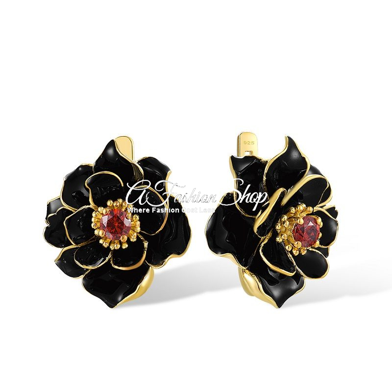 Lotus Garnet Stone Handmade Earring
