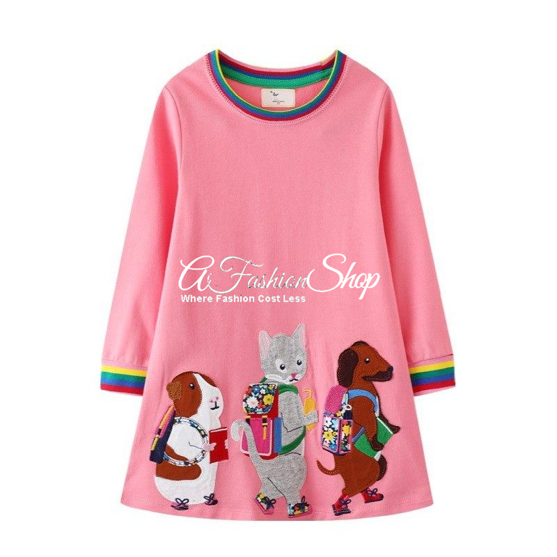 Girl A-Line Dress Pet School Appliqué