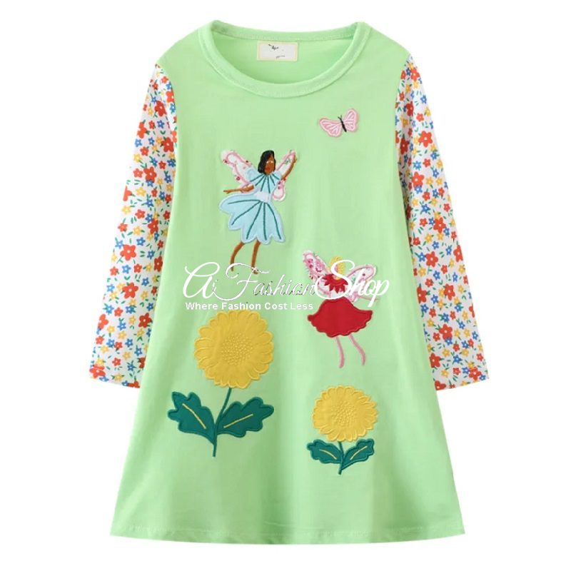 Navy Folk Fairies Long Sleeve Dress
