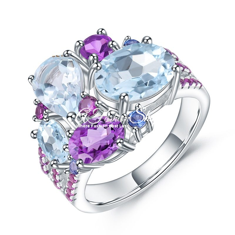 Birthstone Heirloom Blue Topaz Amethyst Ring