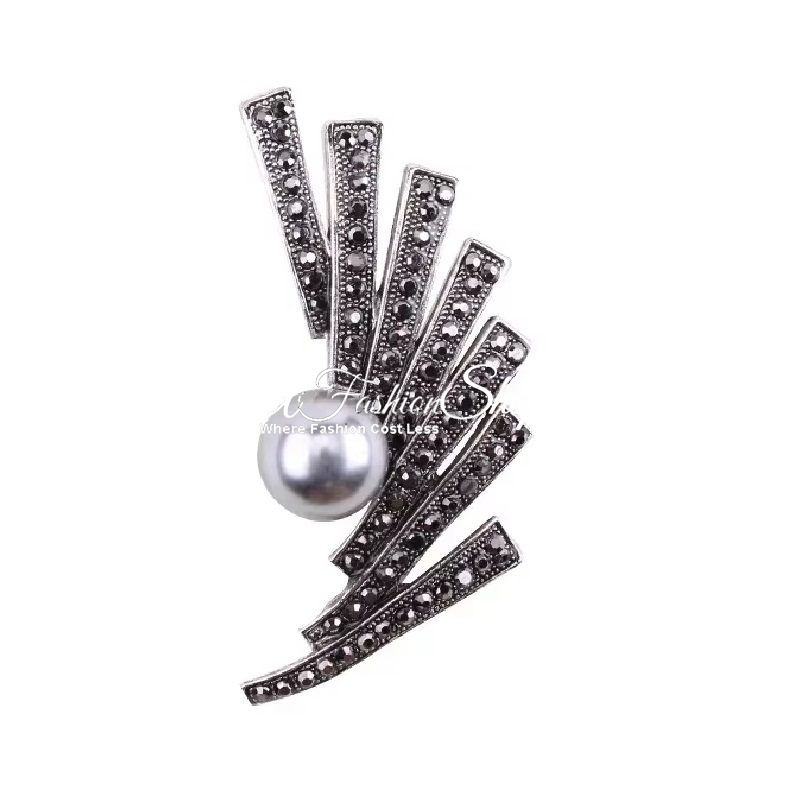 Inspired Diamond Leafy Charm Pearl Brooch