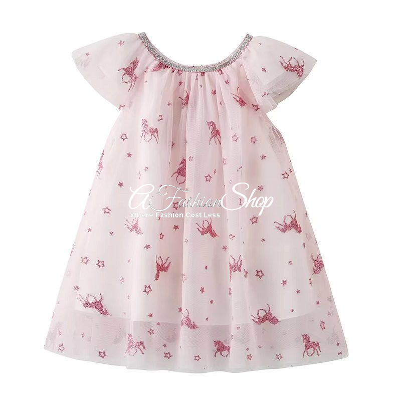 Kids’ Star Print Mesh Dress
