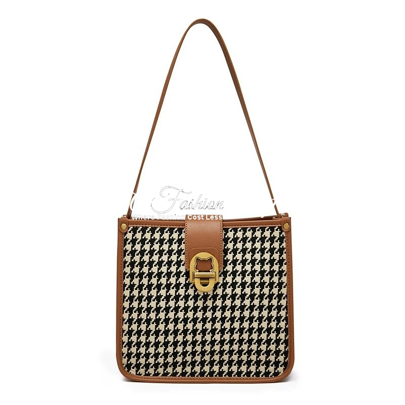 Houndstooth Bucket Shoulder Bag