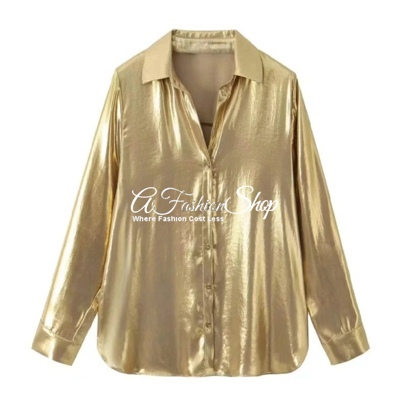 People Night Skies Gold Satin Button-Up Shirt