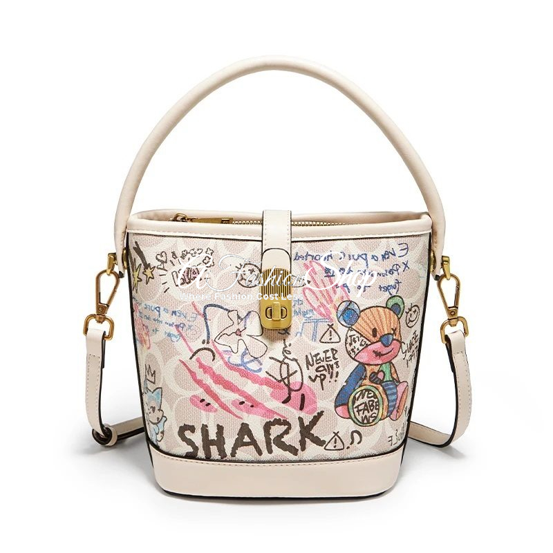 Teddy Graffiti Leather Hobo Convertible White