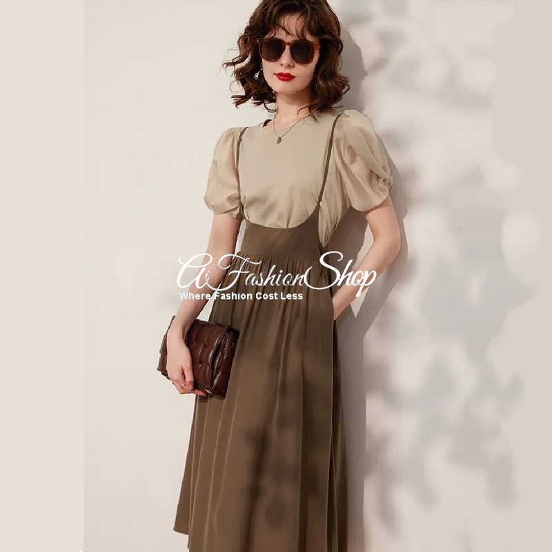 Lulu 2in1 Satin Blouse Dress Shirt Brown