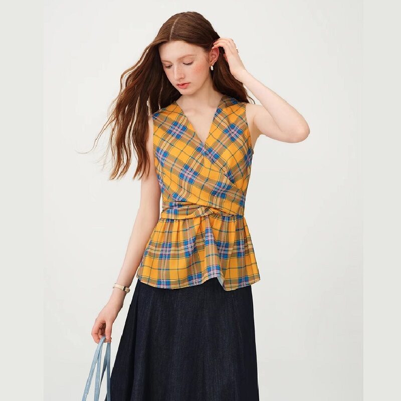 Modern Heritage Glen Check Sleeveless Wrap Shell