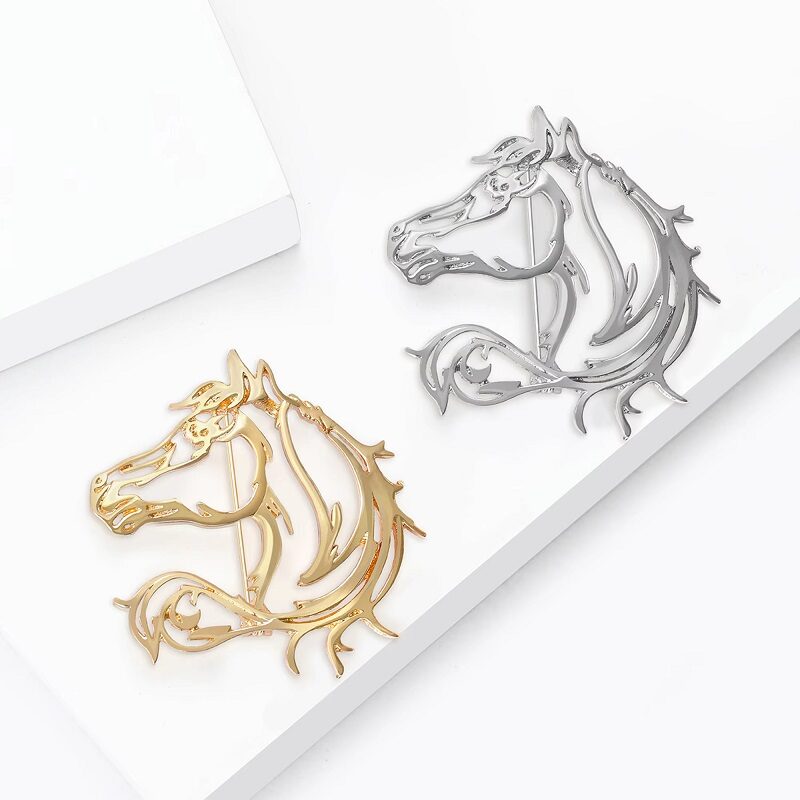 Silver Gold Brooch Horse Lucky Pin