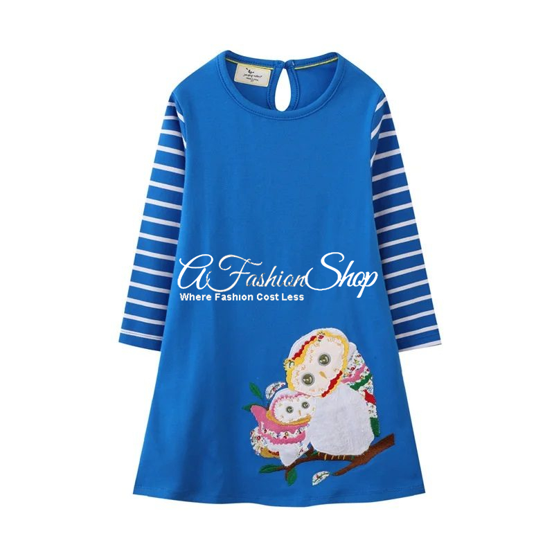Blue Striped Long Sleeve Dress Owl