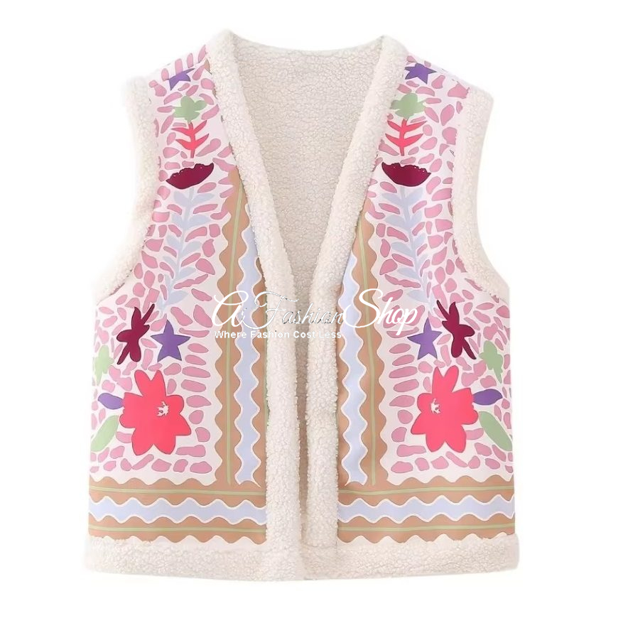 People Open Front Flower Pattern Sweater